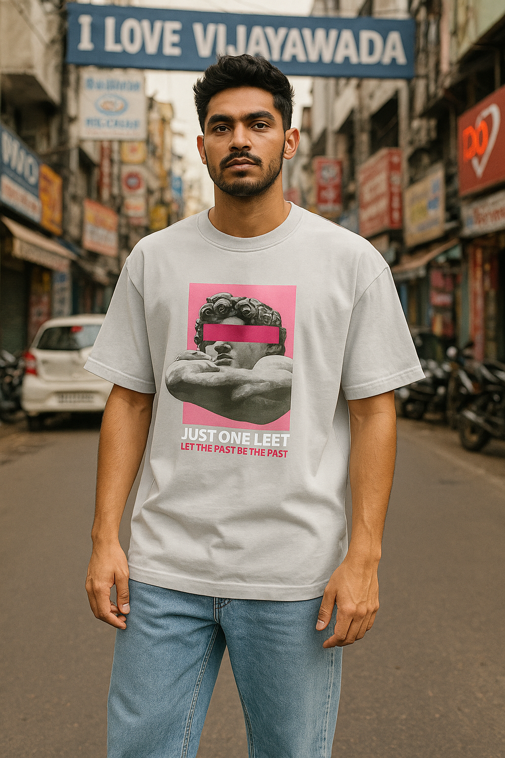 Oversized Graphic T-Shirt – Grey White